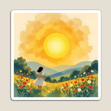 The girl in the flower field Magnet